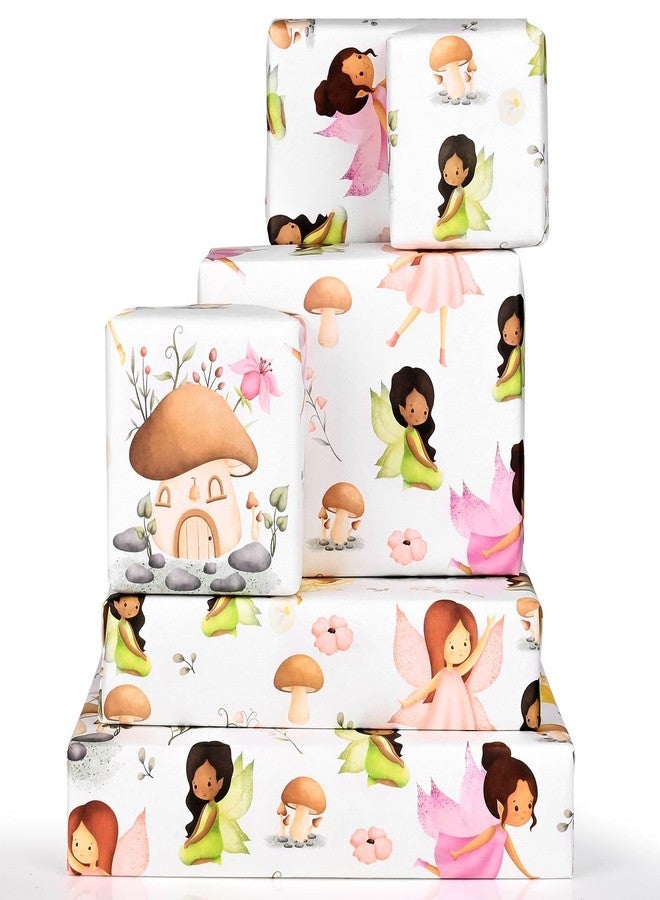 Bolsome 12 Sheets 28 * 20 Inches Fairy Mushroom Flowers Patterned Gift Wrap Paper Woodland Fairy Wrapping Paper for Baby Shower Spring Holidays Birthday Party DIY Craft - Image 3